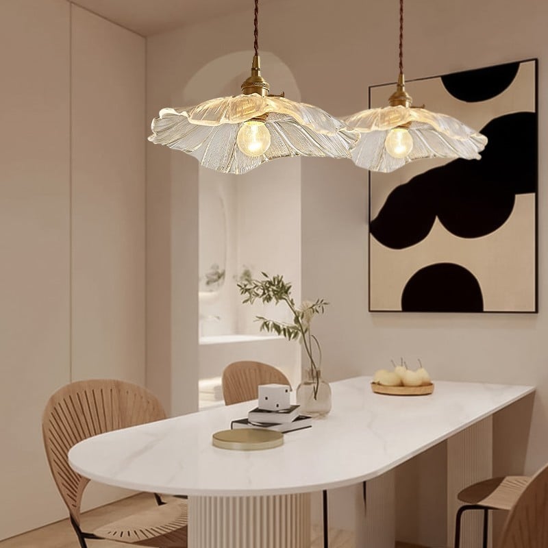 Retro Lotus Glass Pendant Light For bedroom