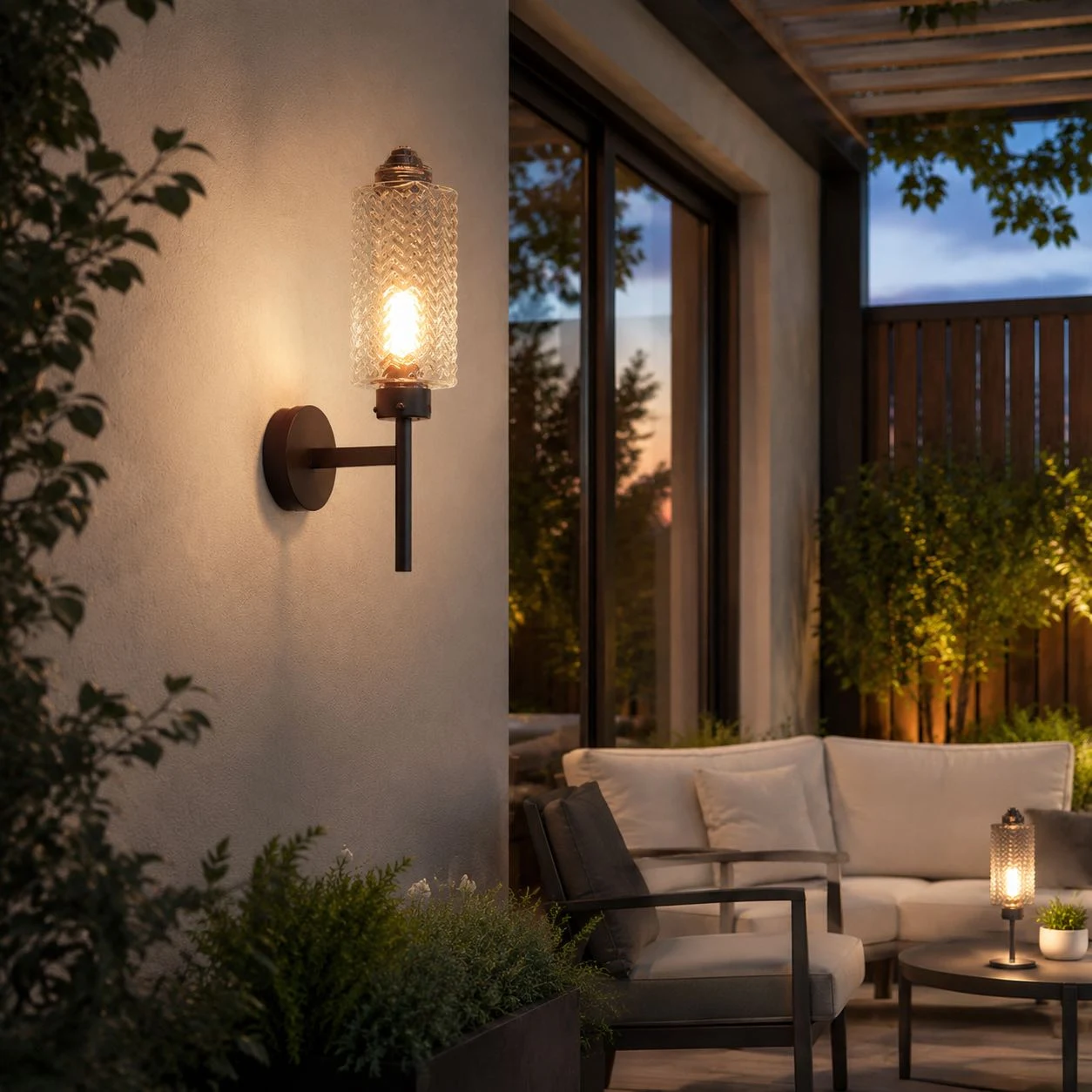 Outdoor patio wall light showing installation scale