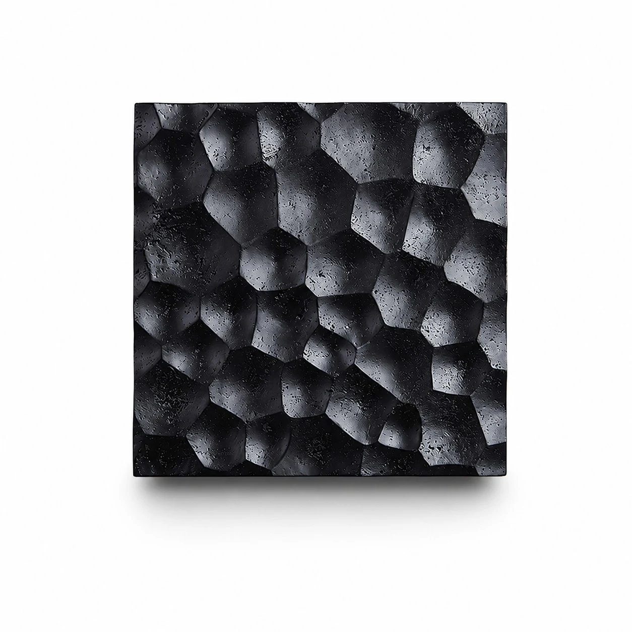 Black travertine carved square wall sconce with warm LED backlight