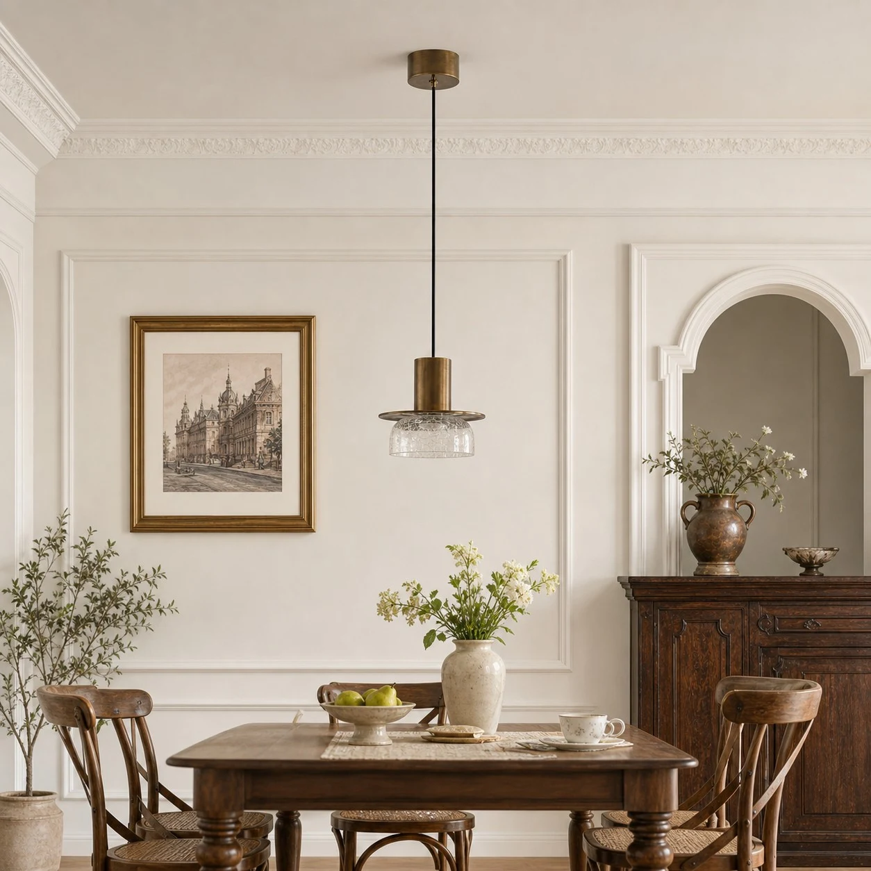 Crackle glass pendant installed above a dining or bar counter