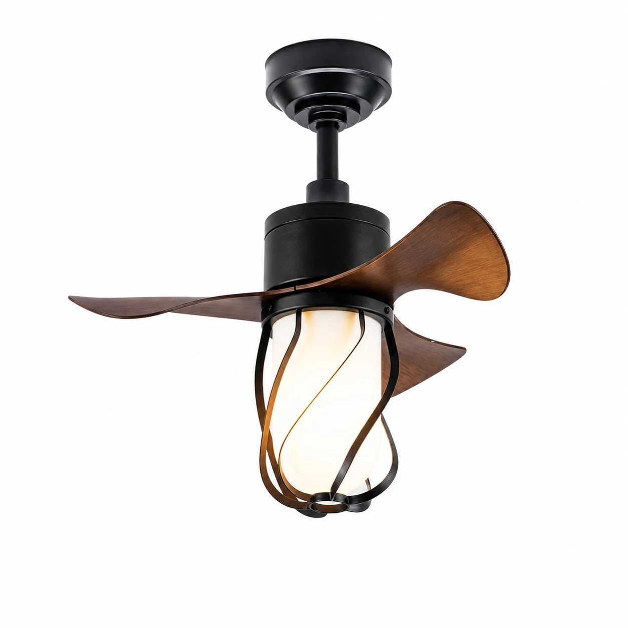 22 inch black downrod ceiling fan light with enclosed shade and remote
