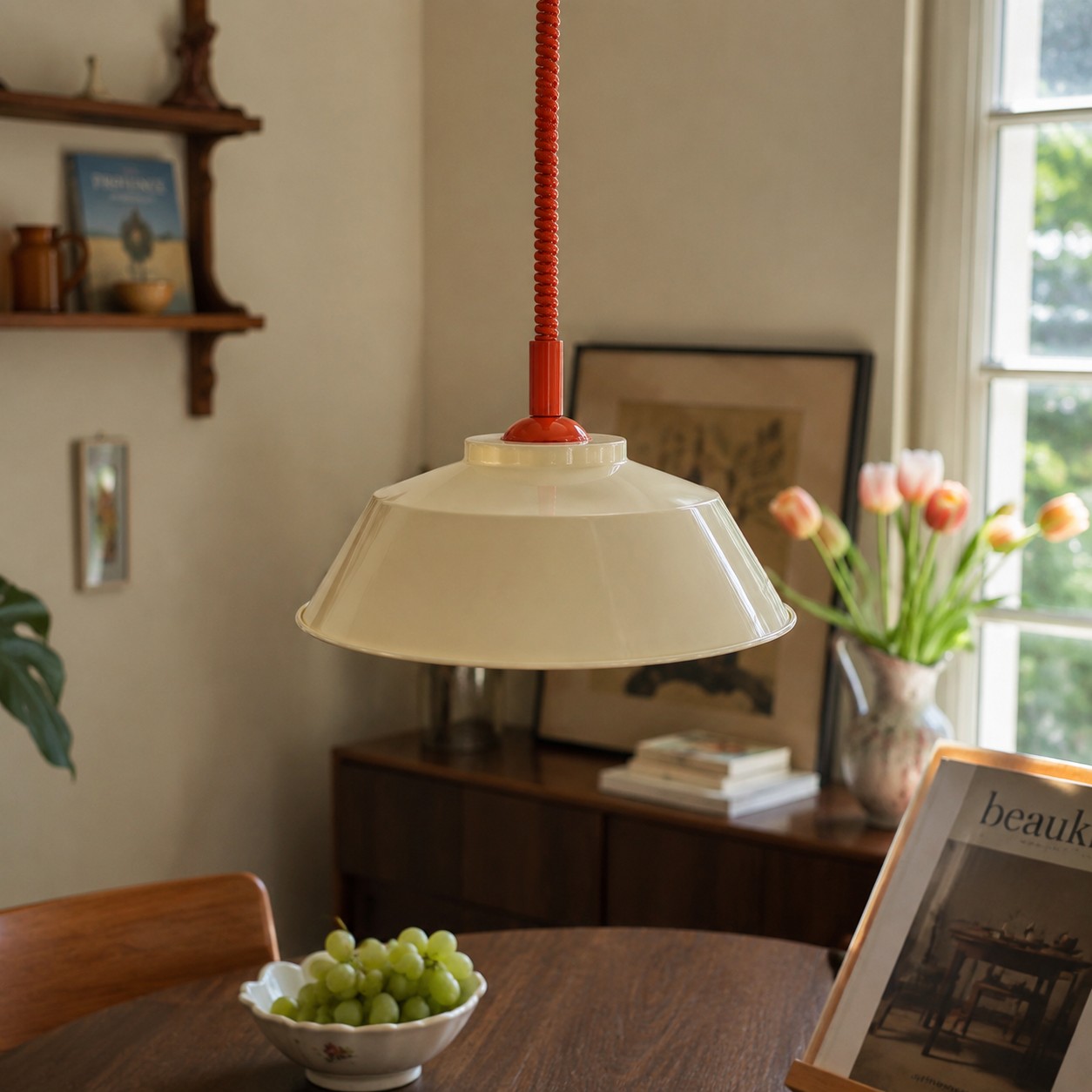 Memphis pull-down pendant in a dining space