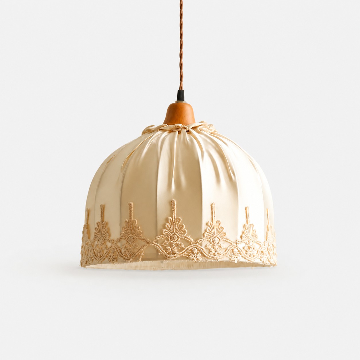 Vintage lace fabric pendant light front view