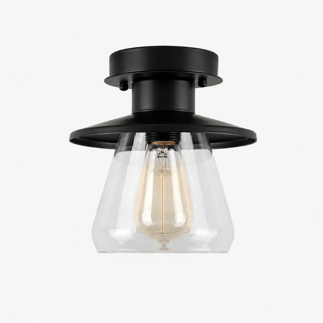 Taklampa i svart metall och glas