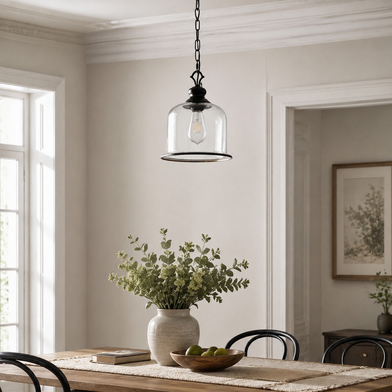 Vintage glaspendellampa i matsal