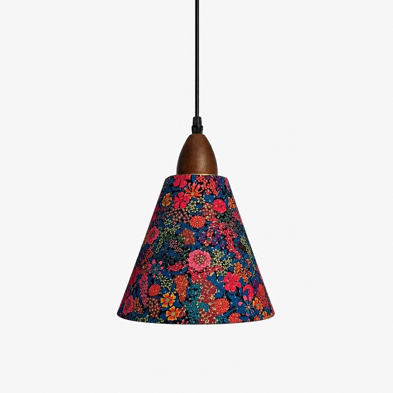 Guldfolie blommig tygskärm med pendel